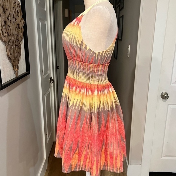 FREE PEOPLE Orange tones smock stretch waist mini dress with thin straps - Picture 5 of 15